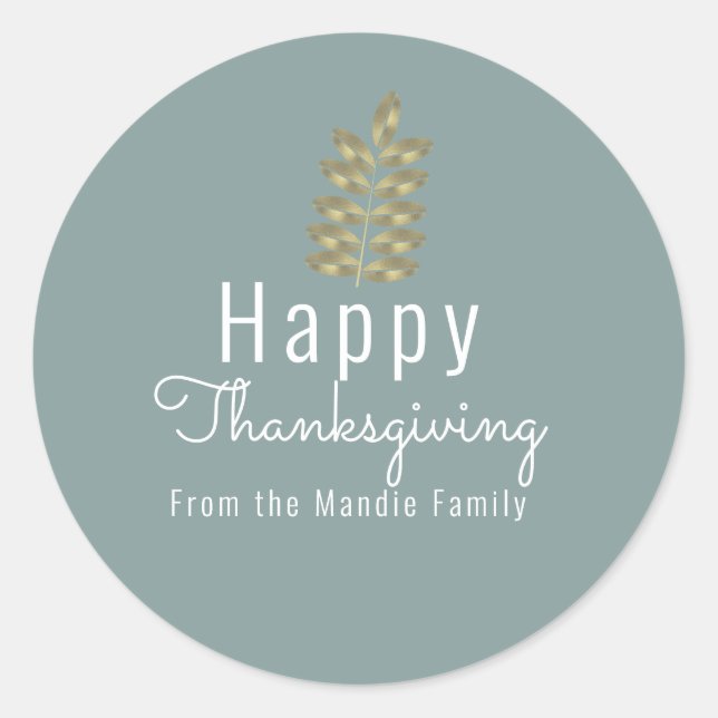 Thanksgiving Simple Branch Leaf Gold Illustration Classic Round Sticker (Front)