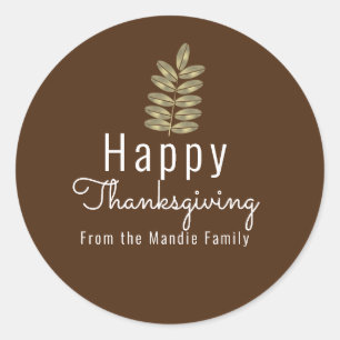 Thanksgiving Simple Branch Leaf Gold Illustration Classic Round Sticker