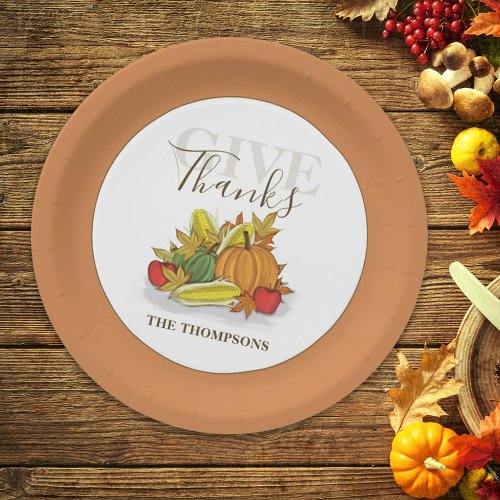 Thanksgiving Simple Harvest Elegant Give Thanks Paper Plates