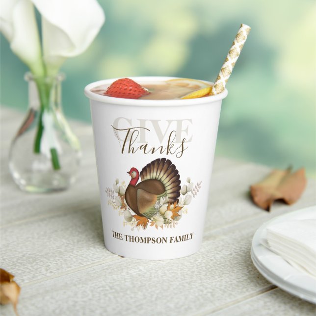 Thanksgiving Simple Turkey Elegant Give Thanks Paper Cups (Insitu)