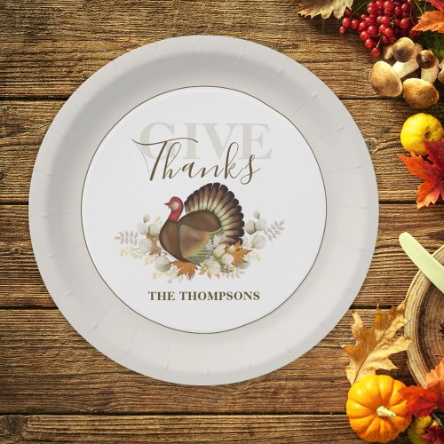 Thanksgiving Simple Turkey Elegant Give Thanks Paper Plates
