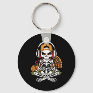 Thanksgiving Skeleton Gamer Video Gaming Boys Men Keychain