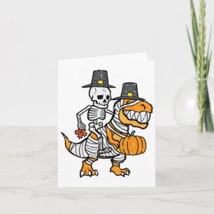 Thanksgiving Skeleton On Trex Dino Fall Boys Kids Card