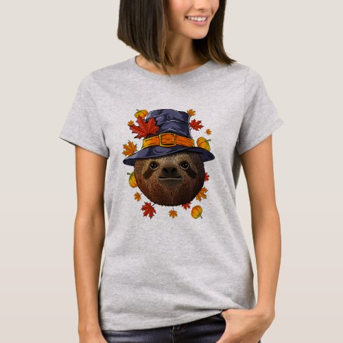 Thanksgiving Sloth Pilgrim Costume Fall Autumn  T_Shirt