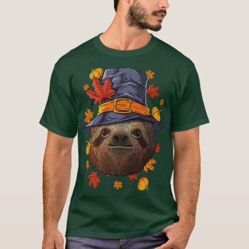 Thanksgiving Sloth Pilgrim Costume Fall Autumn T_Shirt