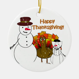 Thanksgiving Snowmen Ceramic Ornament