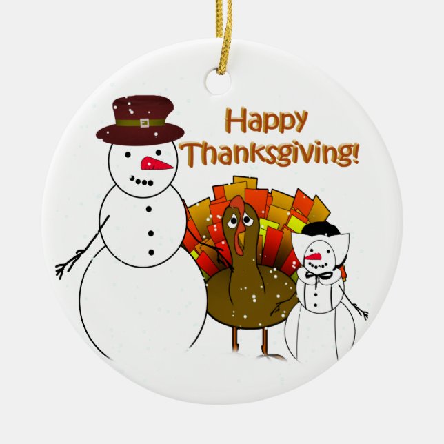 Thanksgiving Snowmen Ceramic Ornament (Front)