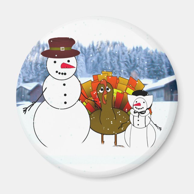 Thanksgiving Snowmen Magnet (Front)