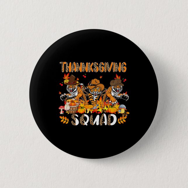 Thanksgiving Squad Leopard Three Fall Tigers Weari Button (Front)