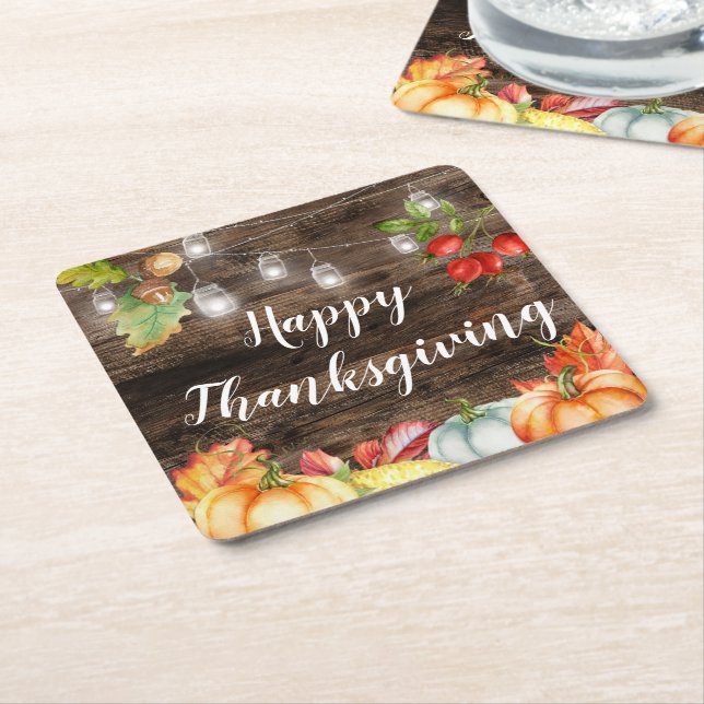Thanksgiving Square Paper Coaster (Angled)