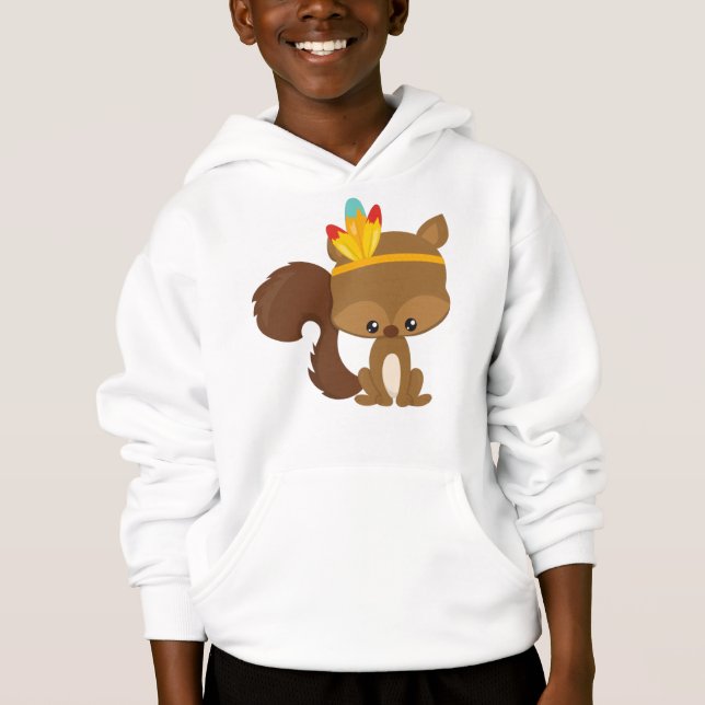 Thanksgiving Squirrel, Brown Squirrel, Feathers Hoodie (Front)