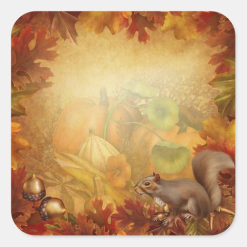 Thanksgiving Squirrel Square Stickers