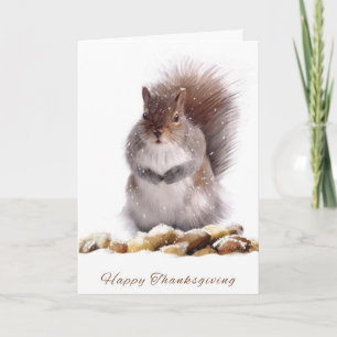 Thanksgiving Squirrel With Winter Nut Store Holiday Card