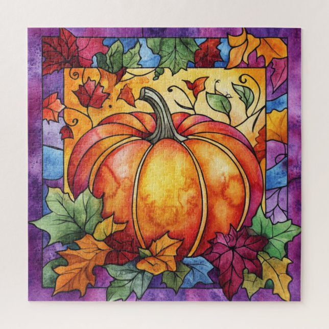 Thanksgiving Stained Glass Throw Pillow Jigsaw Puzzle (Vertical)