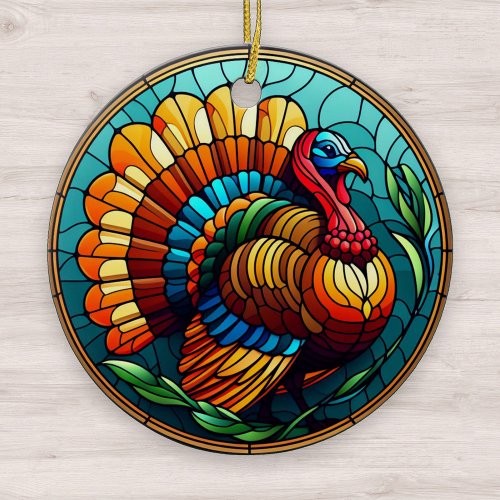 Thanksgiving Stained Glass Turkey Ceramic Ornament