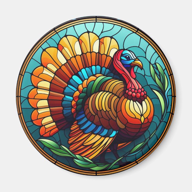 Thanksgiving Stained Glass Turkey Magnet (Front)