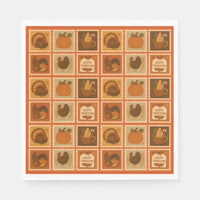 Thanksgiving Stamp Collage Paper Napkins (Front)