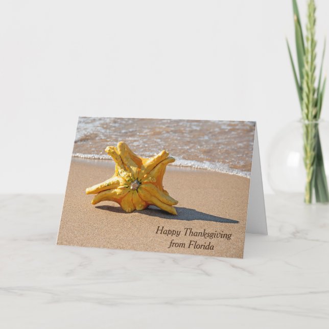 Thanksgiving Star Gourd on Ocean Beach Card (Front)