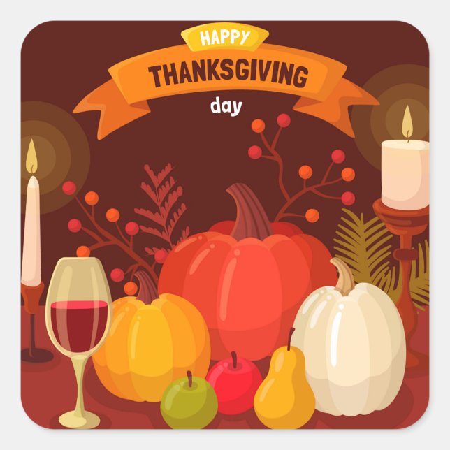 Thanksgiving Sticker (Illustration of a Thanksgiving Day still life with pumpkins, fruits, and candles. )