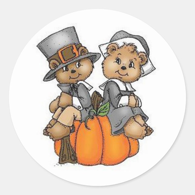 Thanksgiving Stickers/Pilgrim Bears Classic Round Sticker (Front)