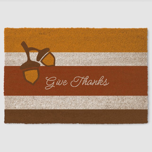 Thanksgiving Stripes and Acorns Fiber Doormat (Front)