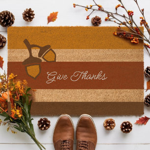 Thanksgiving Stripes and Acorns Fiber Doormat