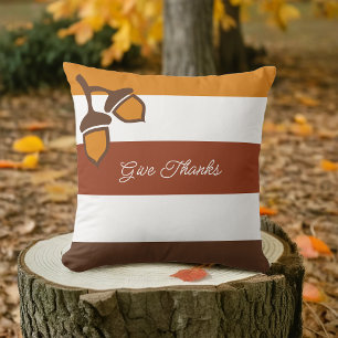 Thanksgiving Stripes and Acorns Outdoor Pillow