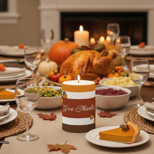 Thanksgiving Stripes and Acorns Pillar Candle