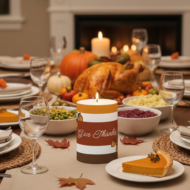 Thanksgiving Stripes and Acorns Pillar Candle (Creator Uploaded)