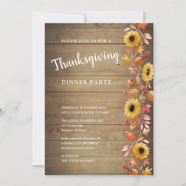 thanksgiving sunflowers and leaves invitation (Front)