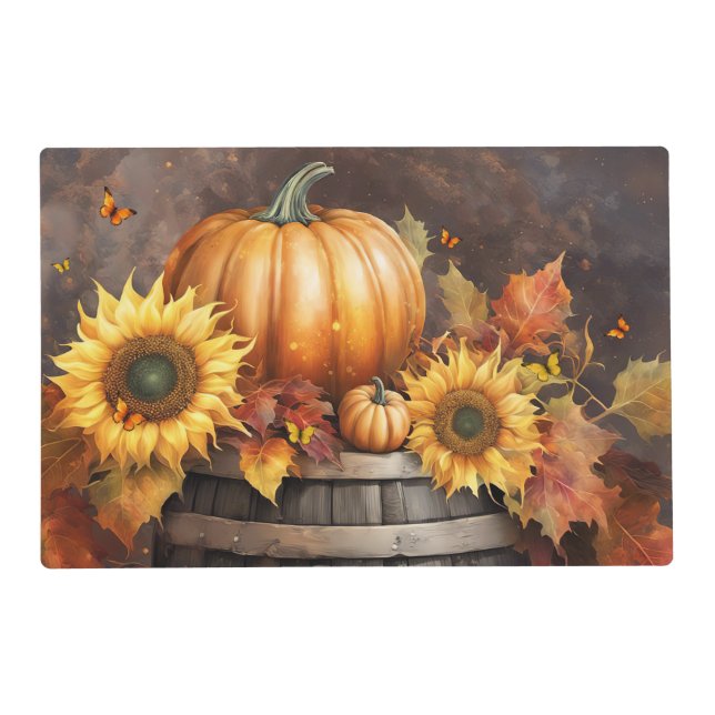 Thanksgiving Sunflowers Fall Foliage Pumpkin Placemat (Front)