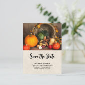 Thanksgiving Table Bountiful Harvest Save the Date Invitation Postcard (Standing Front)