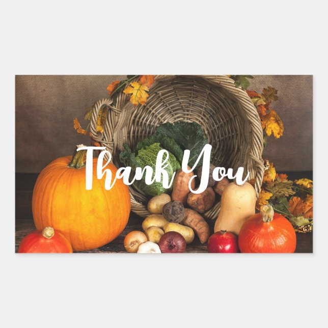 Thanksgiving Table Bountiful Harvest Thank You Rectangular Sticker (Front)