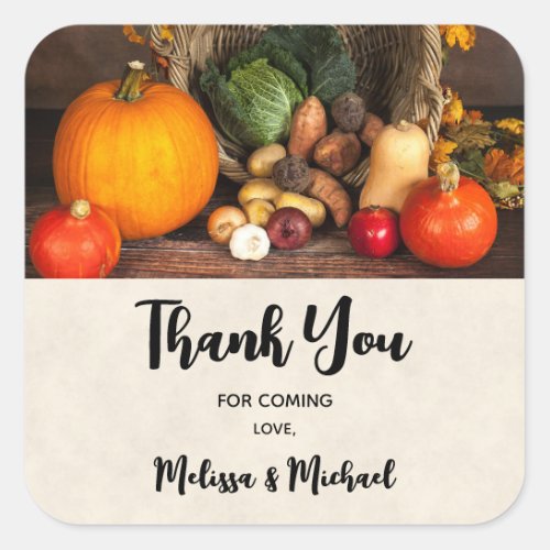 Thanksgiving Table Bountiful Harvest Thank You Square Sticker