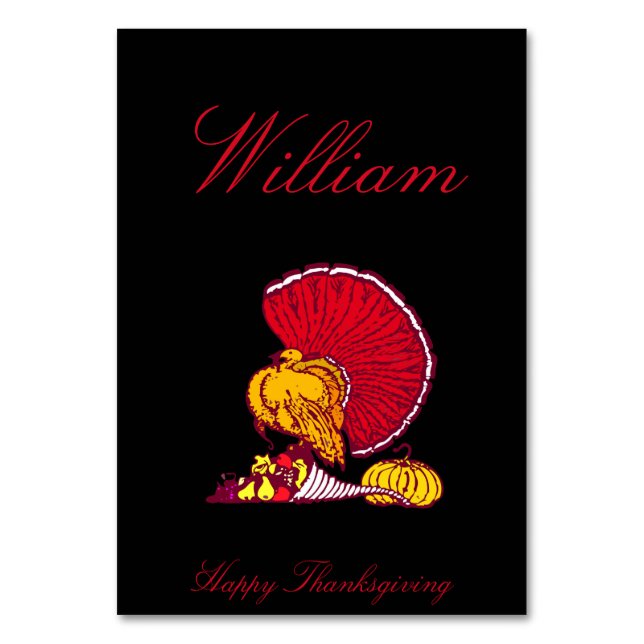 Thanksgiving Table Cards Black With Turkey (Front)