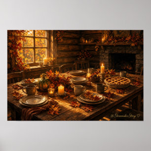 Thanksgiving Table with Candles Wall Art Print