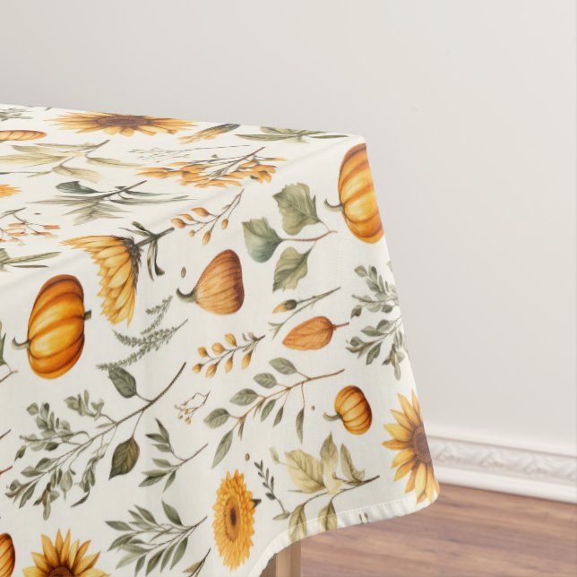 Thanksgiving Tablecloth Decor Pumpkins, Sunflowers (In Situ)
