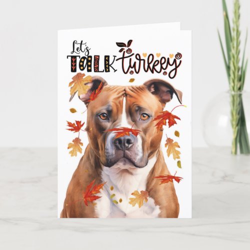 Thanksgiving Tan Pitbull Dog Lets Talk Turkey Holiday Card