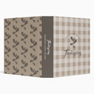 Thanksgiving Taupe Foliage Plaid Family Recipe 3 Ring Binder