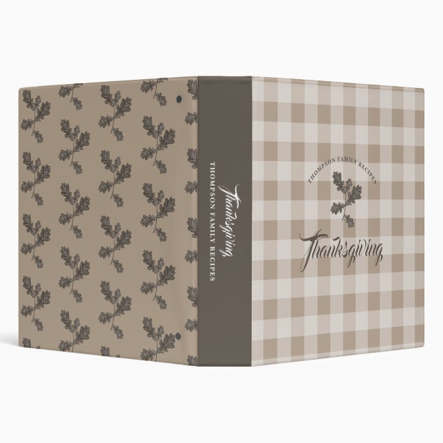Thanksgiving Taupe Foliage Plaid Family Recipe 3 Ring Binder (Background)