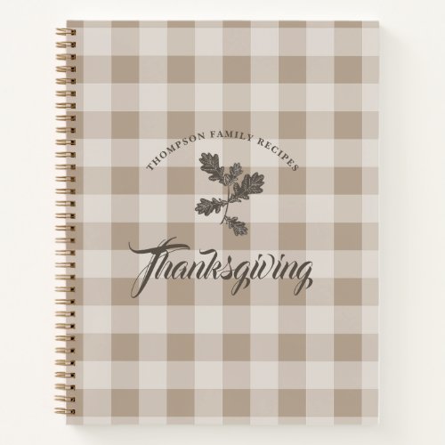 Thanksgiving Taupe Foliage Plaid Family Recipe Notebook