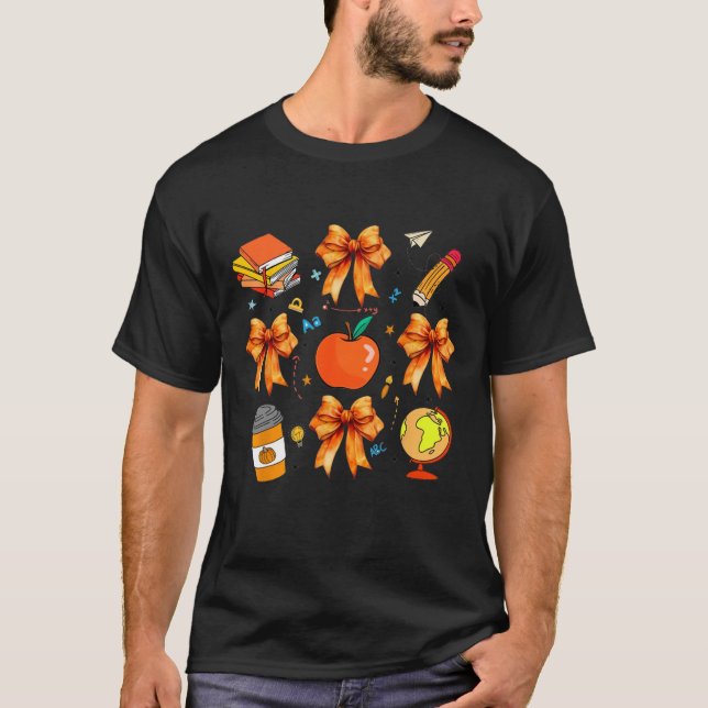 Thanksgiving Teacher Coquette Teacher Bow Autumn F T-Shirt (Front)