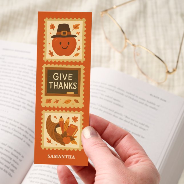 Thanksgiving Teacher Stamp Collage | Autumn Bookmarks (Hand)