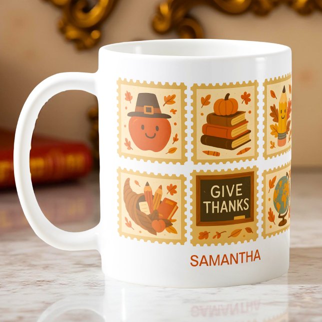 Thanksgiving Teacher Stamp Collage | Cozy Fall Coffee Mug (Creator Uploaded)