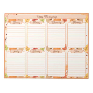 Thanksgiving Tear Away Weekly Planner Notepad