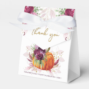 Thanksgiving Thank you Autumn Burgundy Pumpkin Favor Boxes