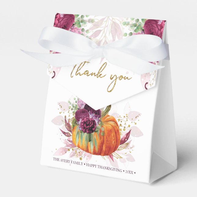 Thanksgiving Thank you Autumn Burgundy Pumpkin Favor Boxes (Front Side)