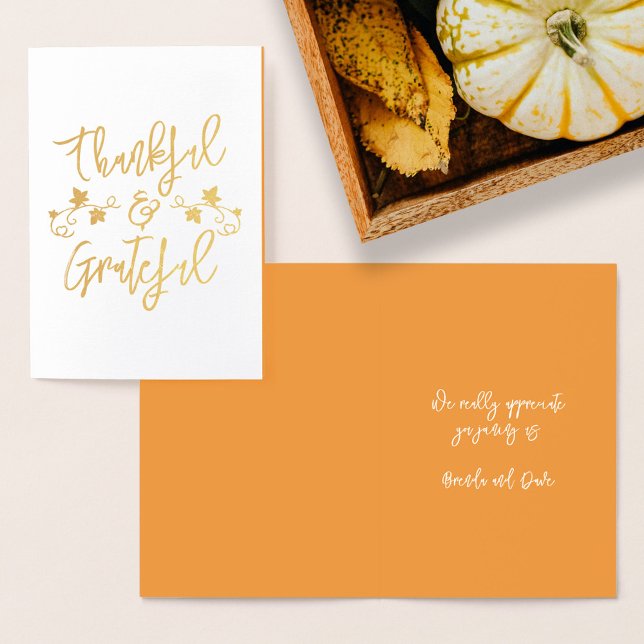 Thanksgiving thankful and grateful vine leaves foil card (Creator Uploaded)