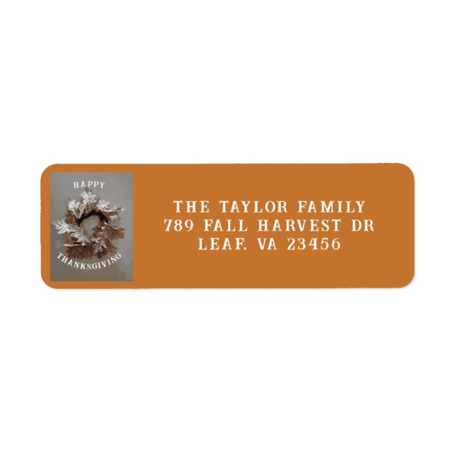 Thanksgiving Thankful Autumn Fall Leaf Wreath Label (Front)