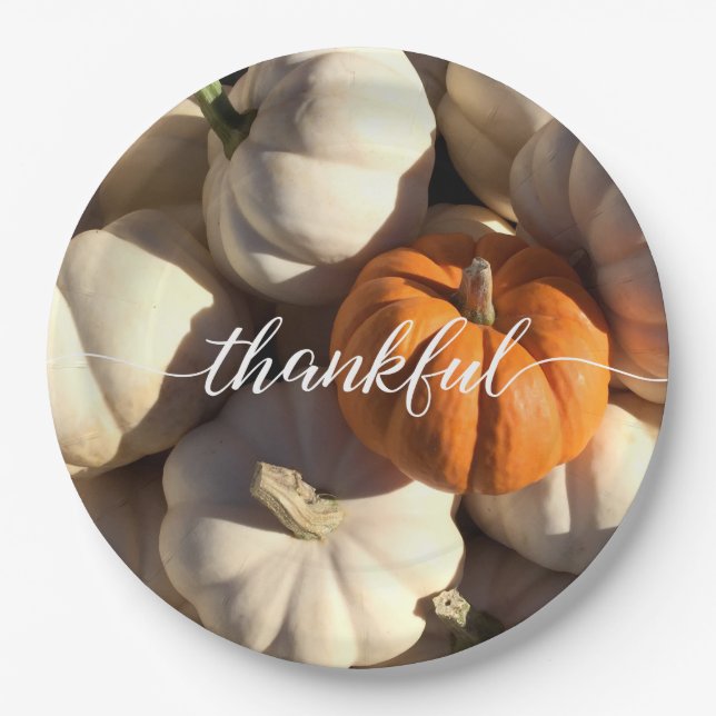 Thanksgiving Thankful Dinner Pumpkin Harvest Paper Plates (Front)